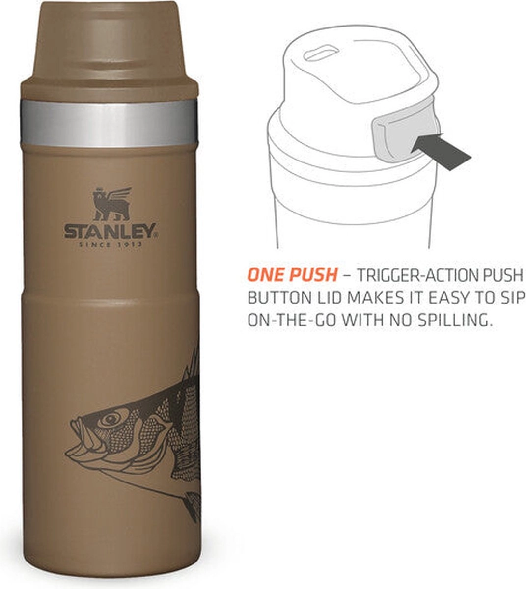 Thermosbeker Stanley The Trigger Action Travel Mug Tan Peter Perch 0,47L 4 Thermosbeker Stanley The Trigger Action Travel Mug Tan Peter Perch 0,47L - Afbeelding 2