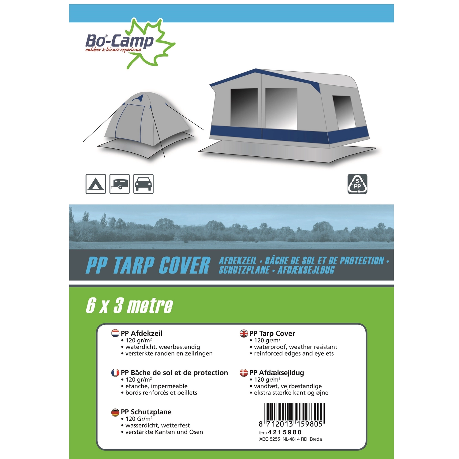 Afdekzeil Bo-Camp Grijs (6 X 3 M) 4 Afdekzeil Bo-Camp Grijs (6 X 3 M) - Afbeelding 2