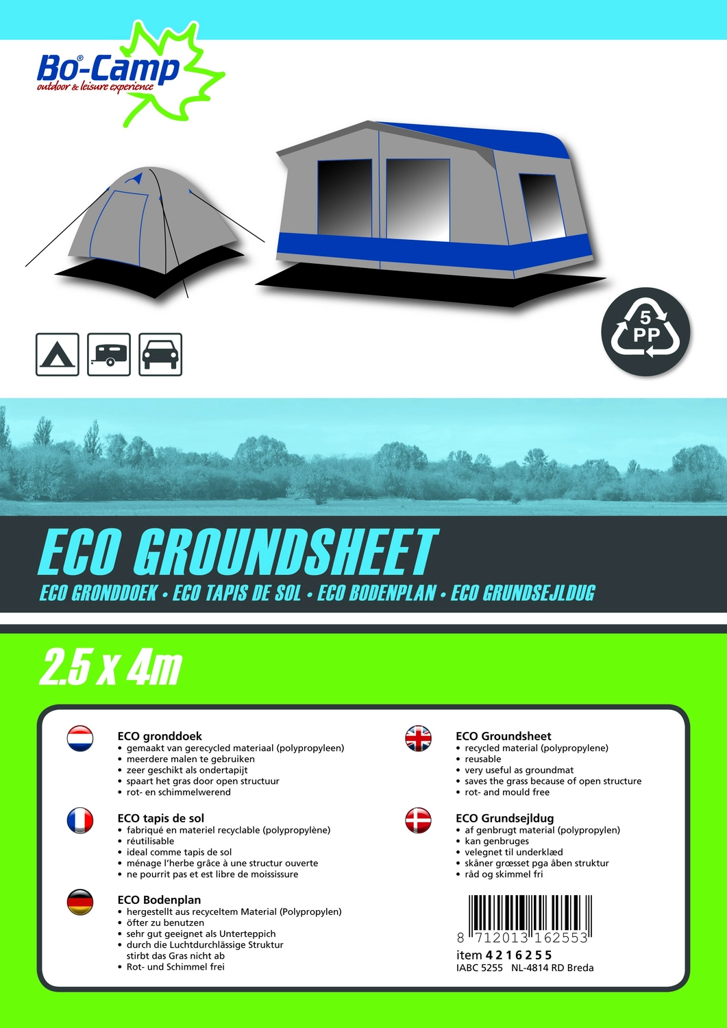 Grondzeil Bo-Camp Zwart Eco (2,5 X 4 M) 4 Grondzeil Bo-Camp Zwart Eco (2,5 X 4 M) - Afbeelding 2