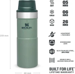 Thermosbeker Stanley The Trigger Action Travel Mug Hammertone Green 0,35L -Kampeeruitrusting Winkel 3 1200x1194 2